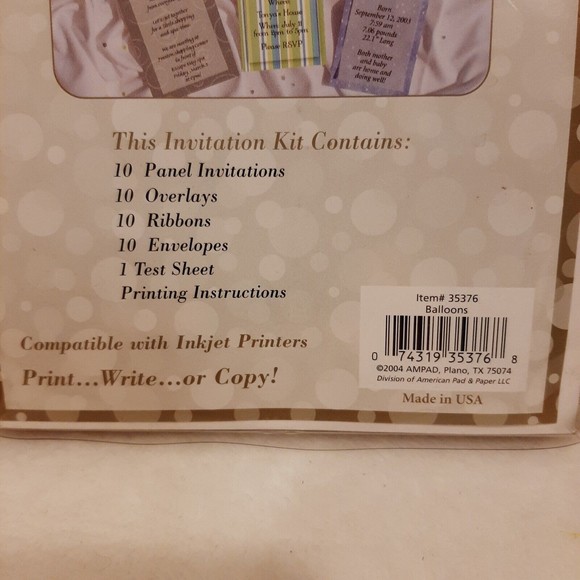 Balloons Printable 20 Designer Invitations Kit Overlays AMPAD 2 Packs of 10 NIP - Picture 3 of 8